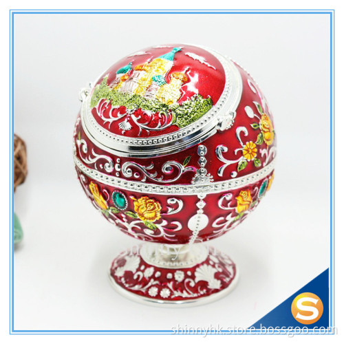 Wholesales Russia View Ball Shape Enamel Metal Trash Can on Desk with Ashtray Function